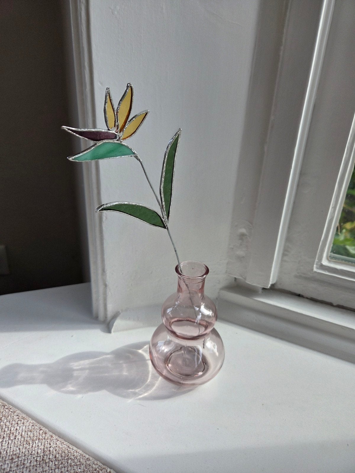 Prachtige handgemaakte paradijsvogel bloem van glas in lood, Meerkleurig, Overige stijlen, Nieuw, Ophalen of Verzenden