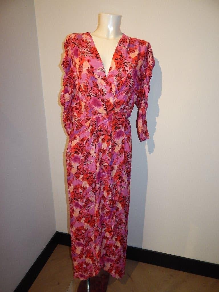 Iro maxi dress fel roze in print gesmockte mouwen mt M