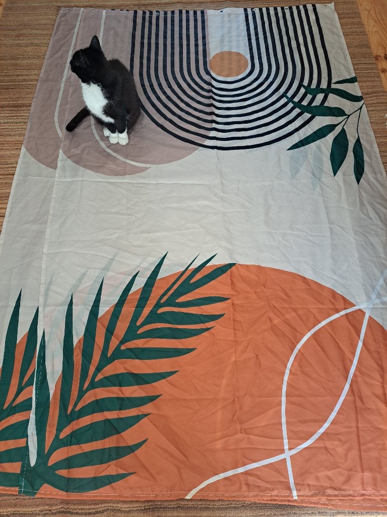 2 bohemian douchegordijnen roest bruin/groen Jungle motief, Meerkleurig, Overige merken, Ophalen of Verzenden, Zo goed als nieuw
