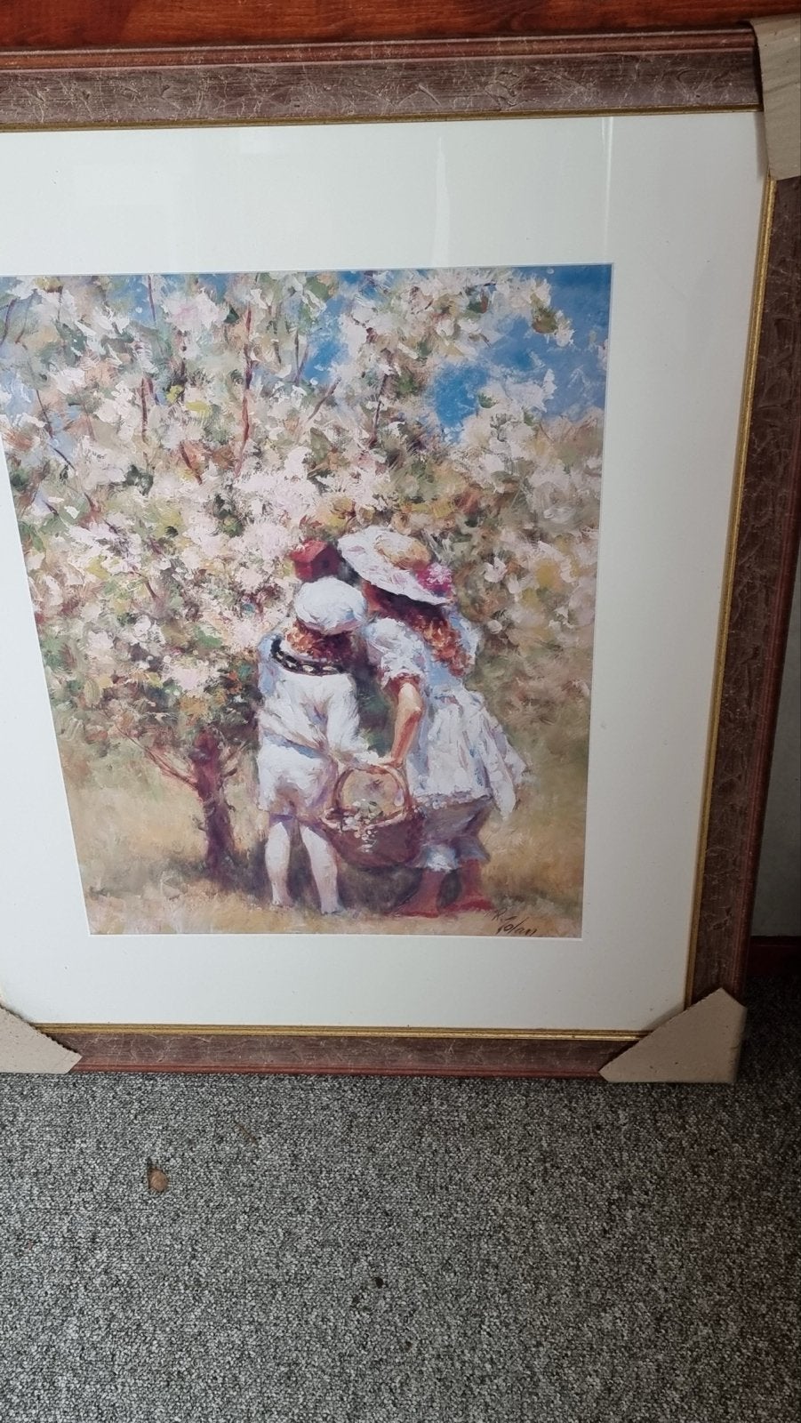 Schilderij: Kinderen plukken bloemen onder bloesemboom, Antiek en Kunst, Kunst | Schilderijen | Klassiek, Ophalen, Portret of Personen