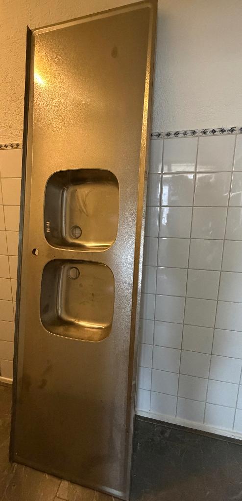 RVS aanrecht met 2 spoelbakken, Ophalen, 200 cm of meer, 50 tot 100 cm, Zo goed als nieuw