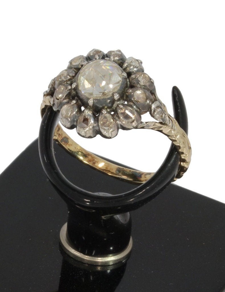 Grote diamant 14k gouden victoriaanse ring zilver rozet dame