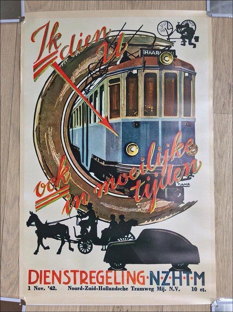 NZH HTM de Blauwe Tram Affiche Reclame Poster, Verzenden, Nieuw, Tram, Overige typen