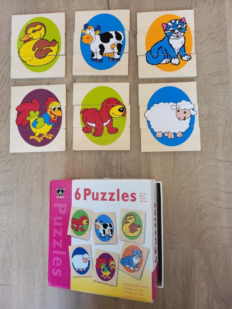 Houten puzzels 6x3 stukjes, 2 tot 4 jaar, Ophalen of Verzenden, Zo goed als nieuw, Van hout