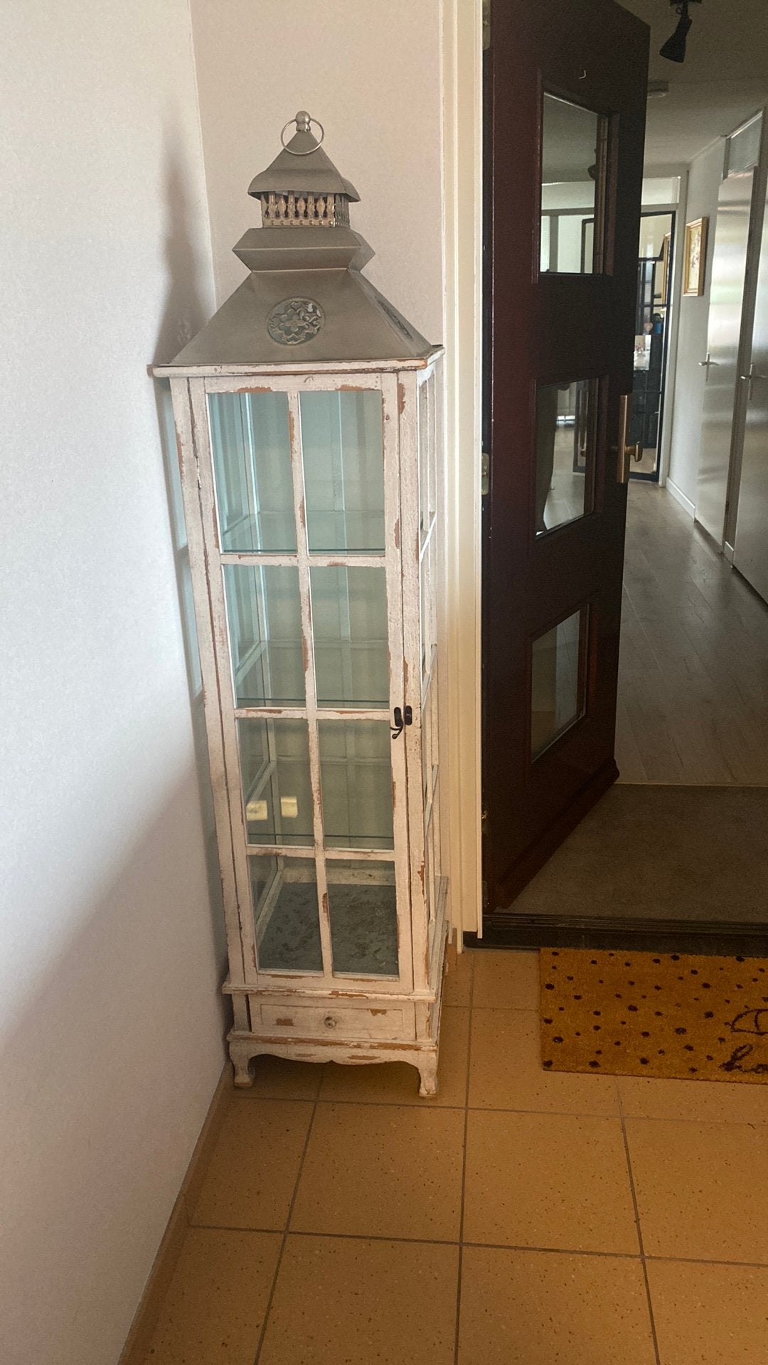 Windlicht/vitrinekast met lade en 3 glas platen, Ophalen, Minder dan 50 cm, Gebruikt, Vintage