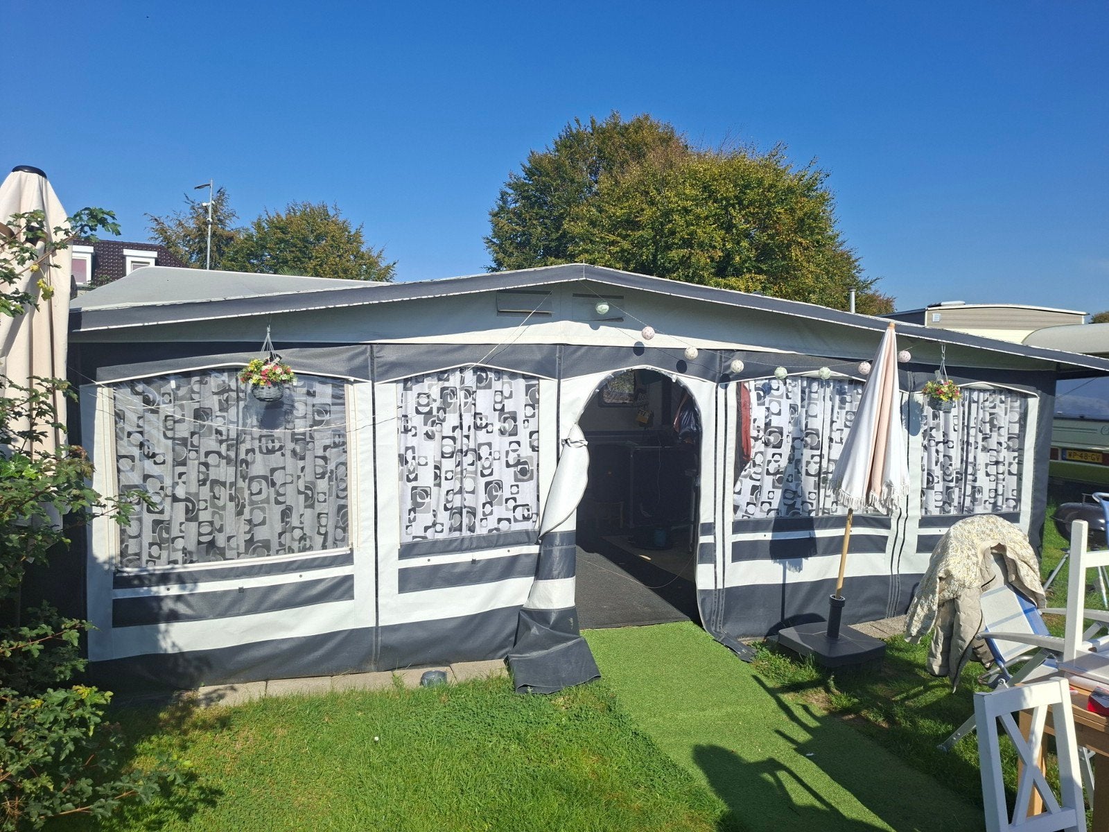 Grote voortent met erker 3x6.5m Omloopmaat 950-960 T.E.A.B., Ophalen of Verzenden, Gebruikt