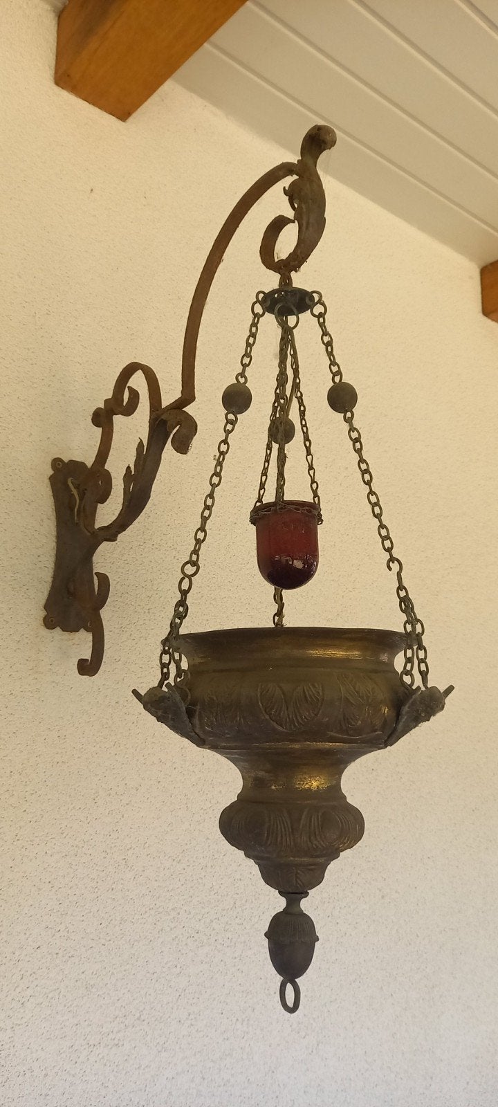 Antieke Godslamp met origineel rood glaasje. Religie, Ophalen of Verzenden