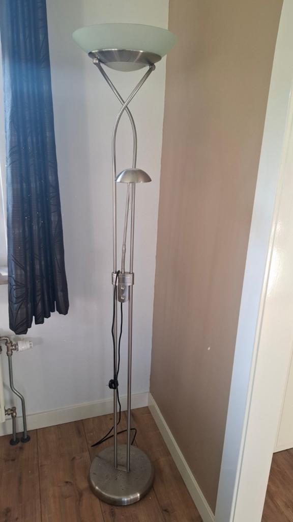 Stijlvolle RVS Vloerlamp met Leeslamp, Huis en Inrichting, Ophalen, Gebruikt, Glas, Modern