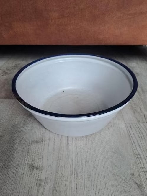 Vintage Emaille Waskom Wit Blauwe rand - 38cm, Ophalen of Verzenden