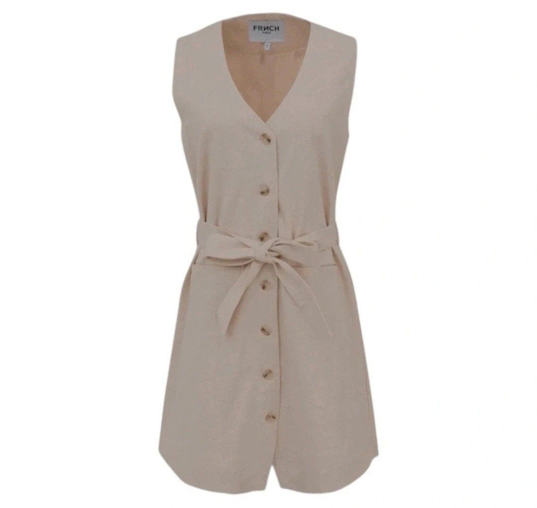 FRNCH Crème Mouwloze Doorknoop Jurk Cicilia Maat M Nieuw!, Maat 38/40 (M), Verzenden, Beige, Nieuw