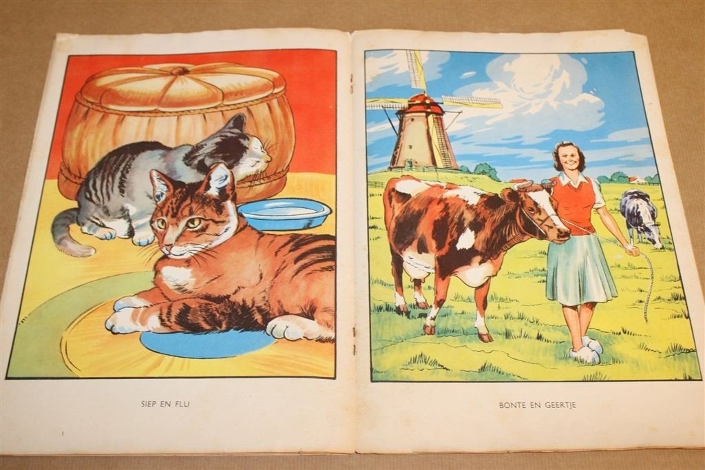 Onze Huisvriendjes — Vintage Prenten Dierenboek ca. 1955, Ophalen of Verzenden, Gelezen