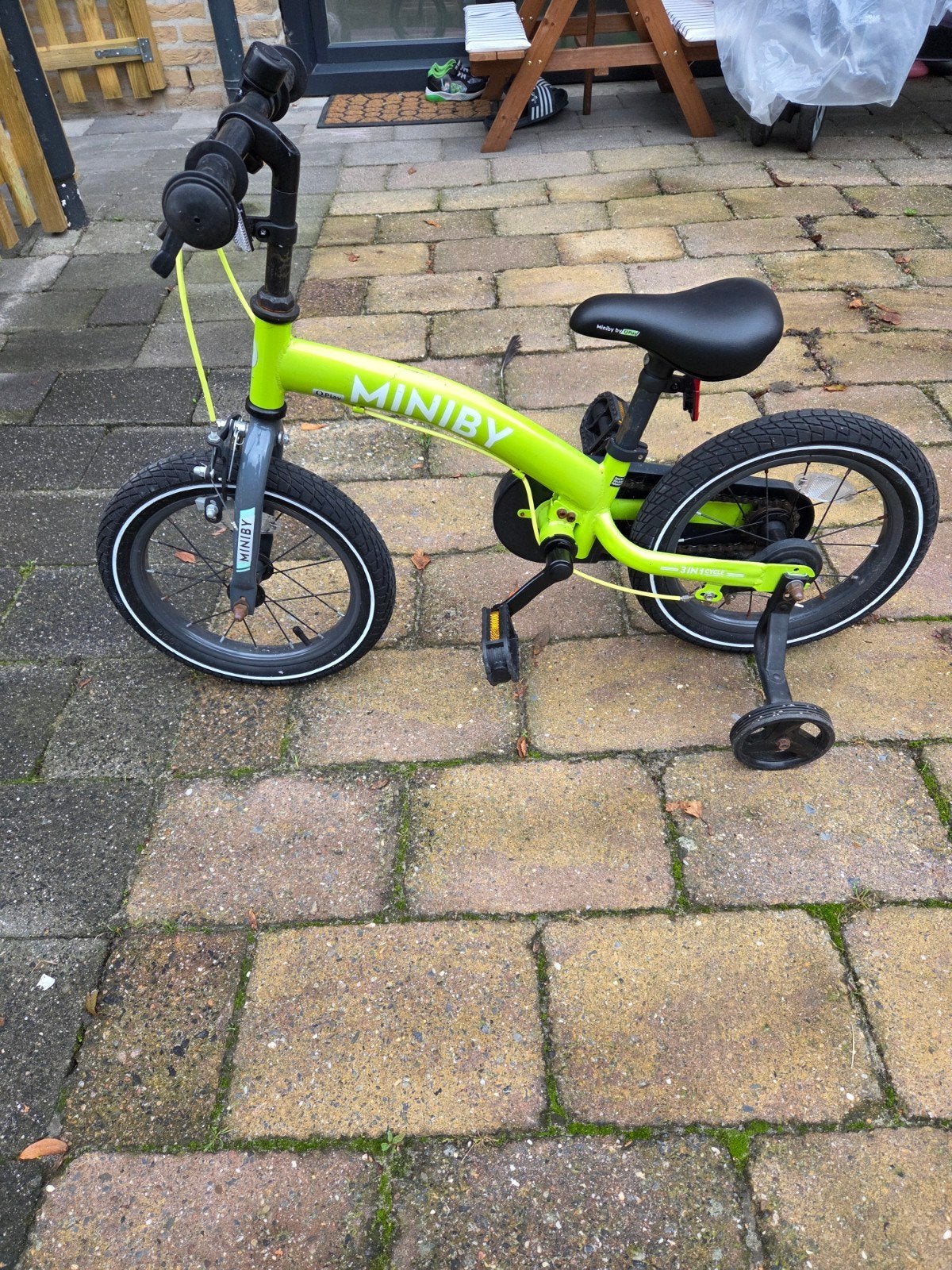 Kinderfiets 14 inch met zijwielen - Zo goed als nieuw, Ophalen, Zijwieltjes, MINIBY, Minder dan 16 inch