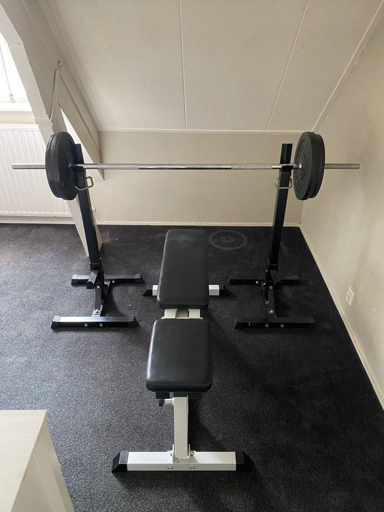 Bankdrukset met gewichten, Sport en Fitness, Ophalen, Gebruikt, Krachtstation, Metaal