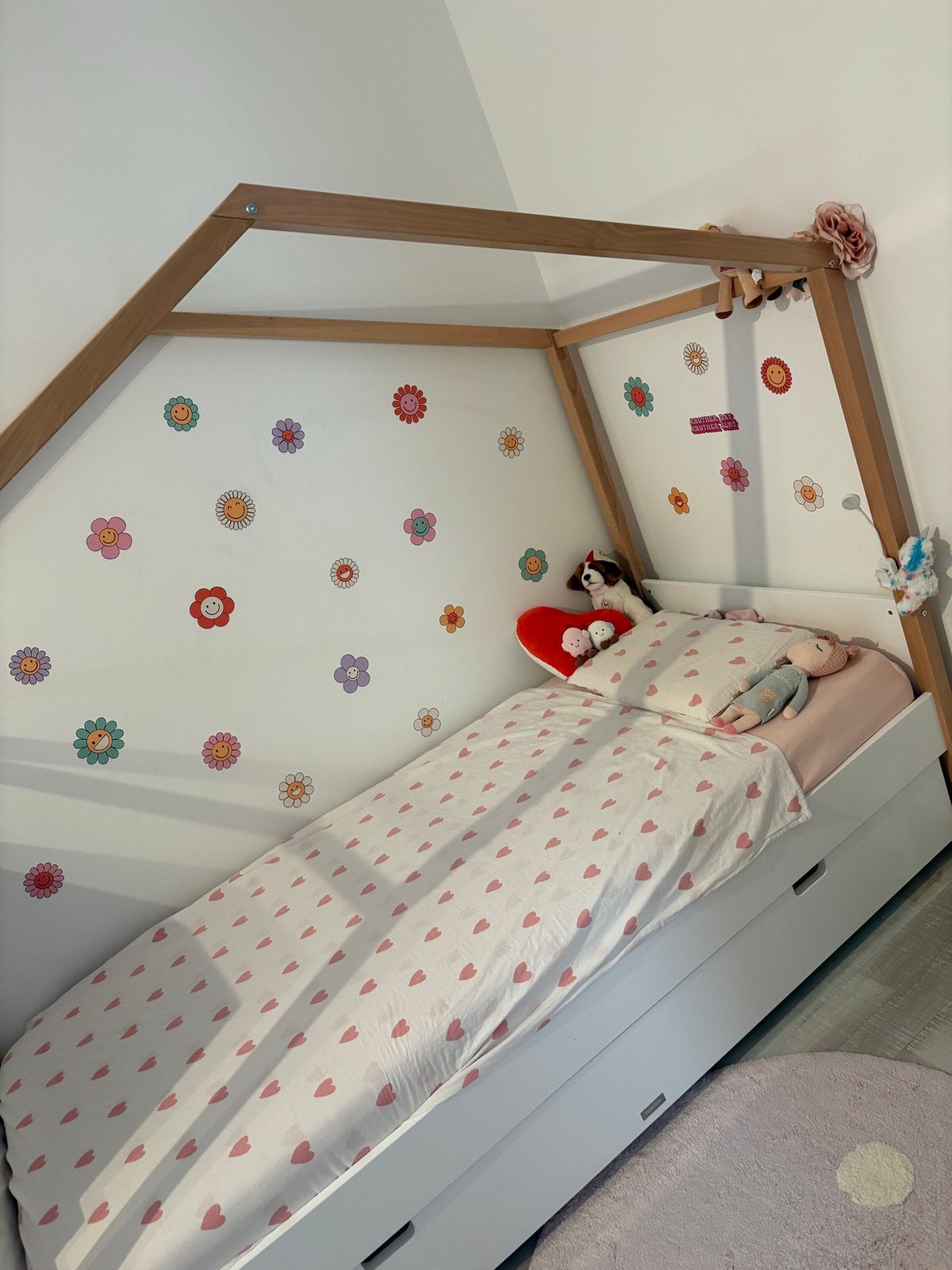 Bopita huisbed met uitschuifbaar logeerbed/lade en matrassen, Ophalen, 85 tot 100 cm, Zo goed als nieuw, Lattenbodem