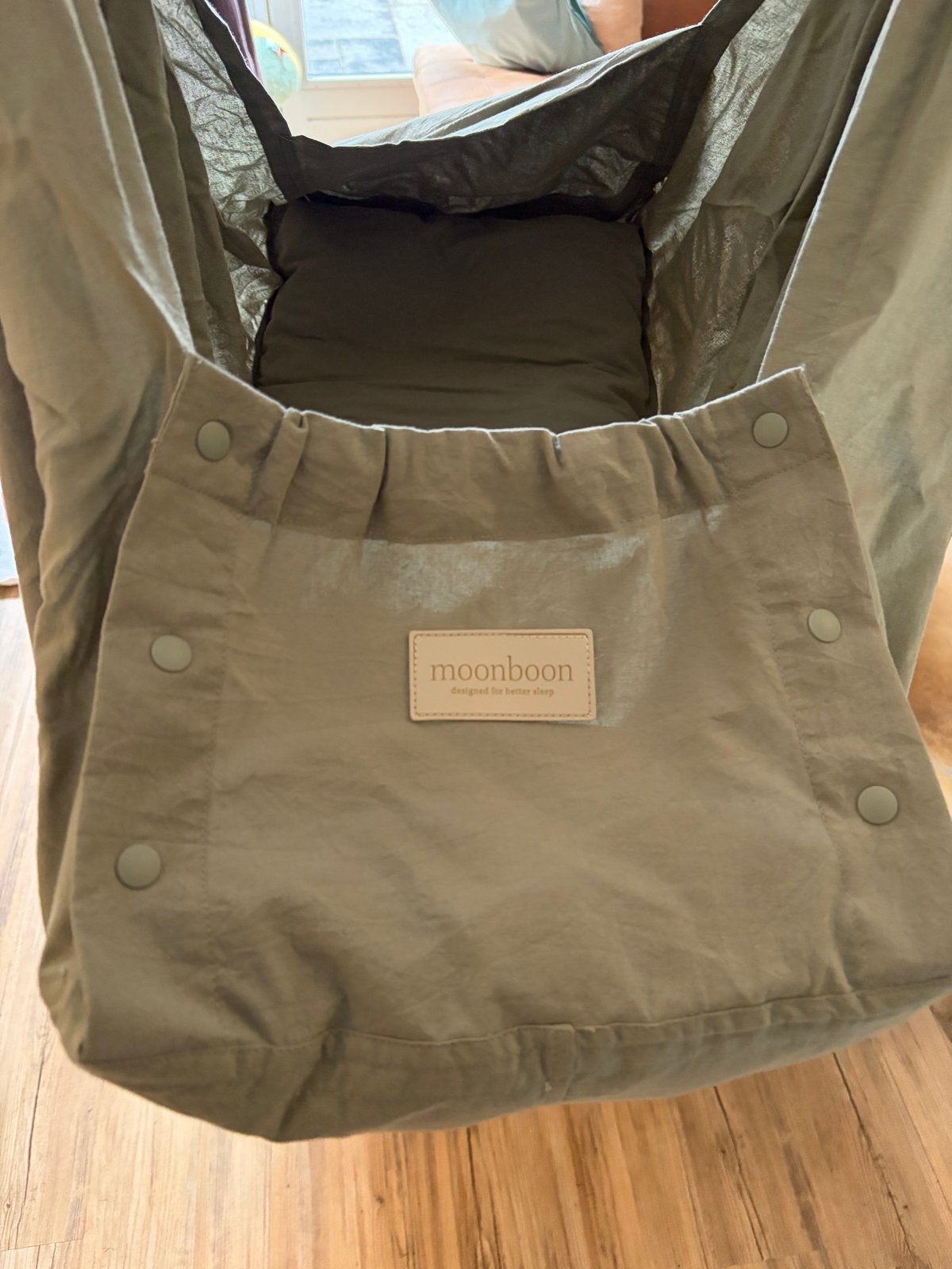 Moonboon Baby Hangmat - Groen met Donkerhout, Ophalen of Verzenden, Zo goed als nieuw, Overige typen