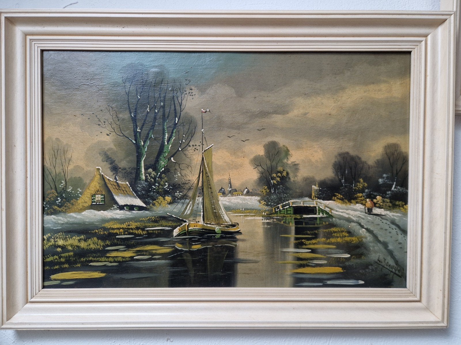 Prachtig compleet tweeluik (Pendant) L. Jongejan, Ophalen, Doek, Realistisch, Gesigneerd