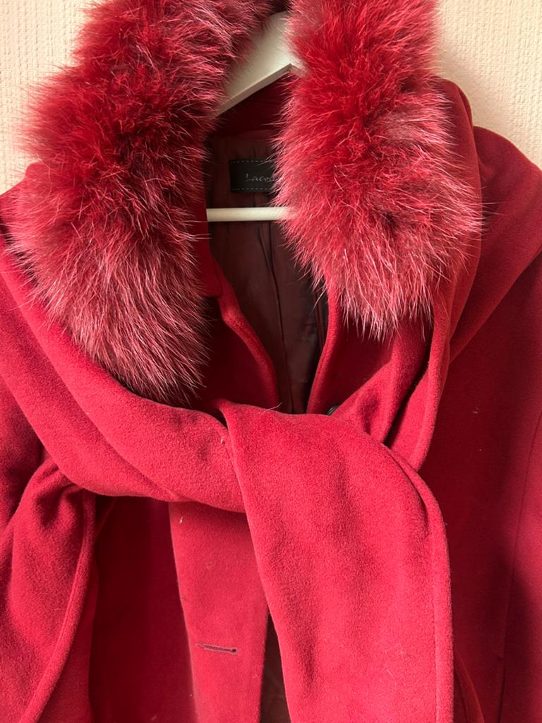 Vintage Bellandi wool cashmere coat real fox fur, Kleding | Dames, Jassen | Winter, Ophalen of Verzenden, Zo goed als nieuw, Maat 42/44 (L)