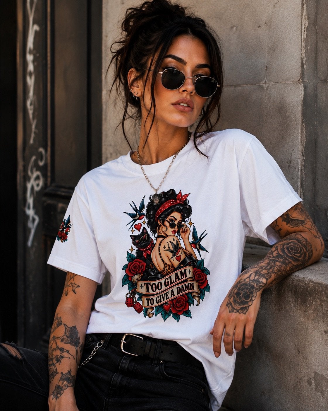 Pin up tattoo shirt, Maat 38/40 (M), Verzenden, Wit, Nieuw