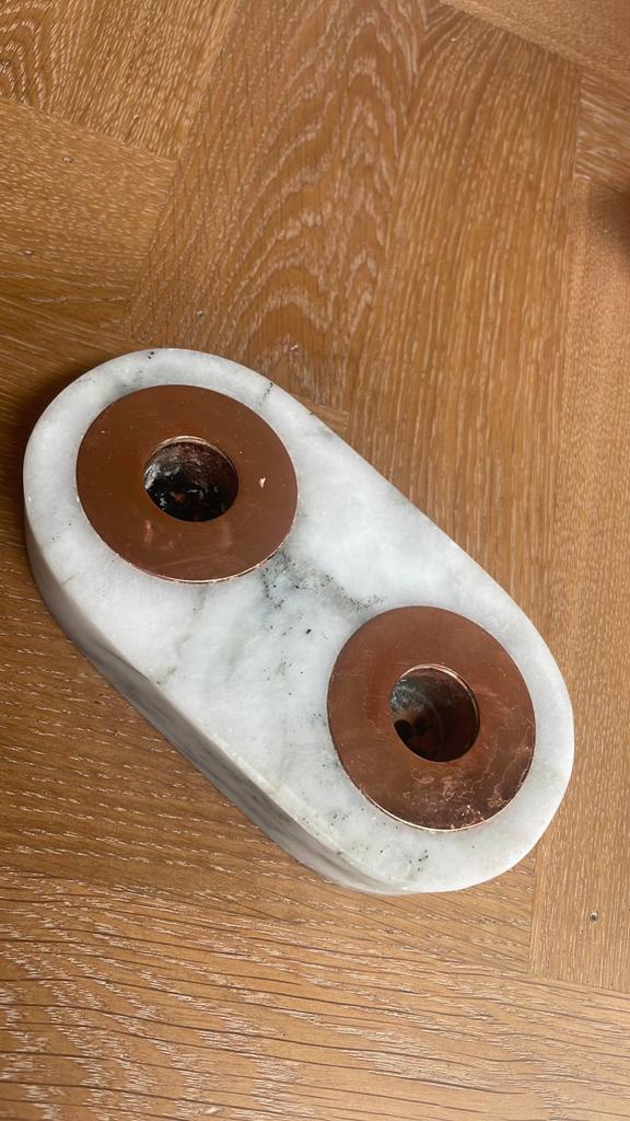 &klevering marmeren kandelaar met koperen inzetstukken, Ophalen of Verzenden, Overige materialen