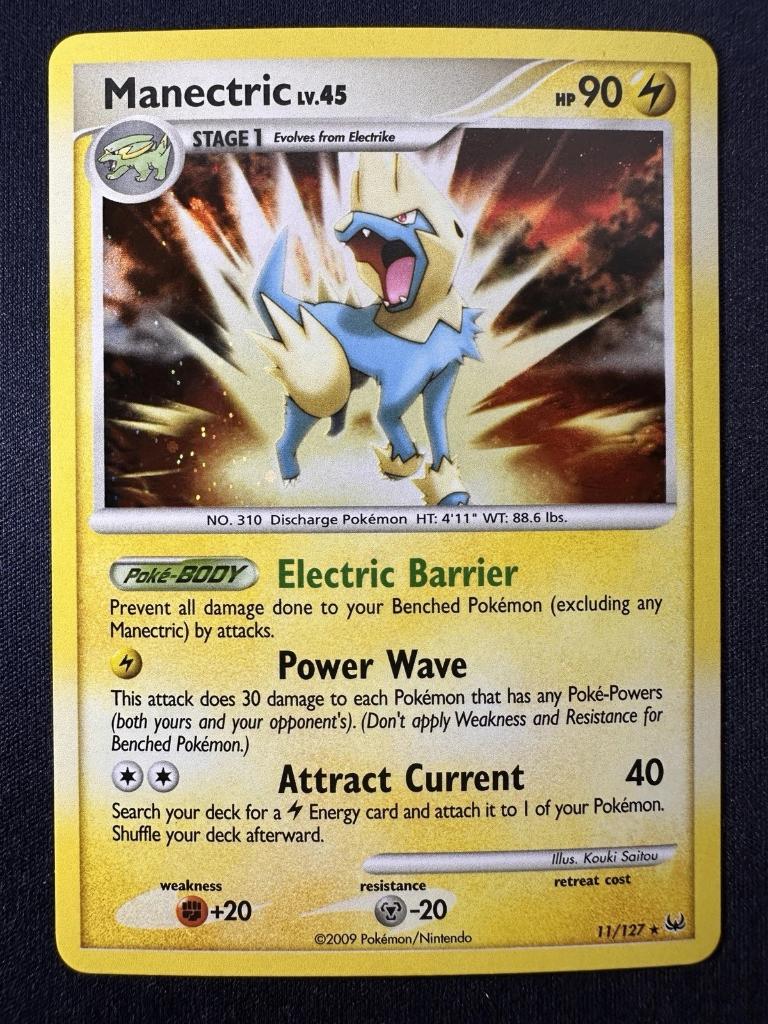 pokemon platinum holo manectric 11/127, Ophalen of Verzenden, Zo goed als nieuw, Losse kaart, Foil