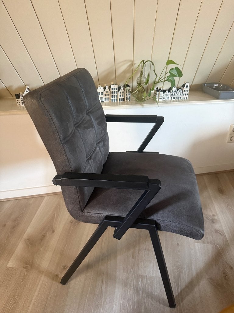 Eetkamerstoelen met armleuning 4x | grijs antraciet groen, Ophalen, Zo goed als nieuw, Metaal, Vier