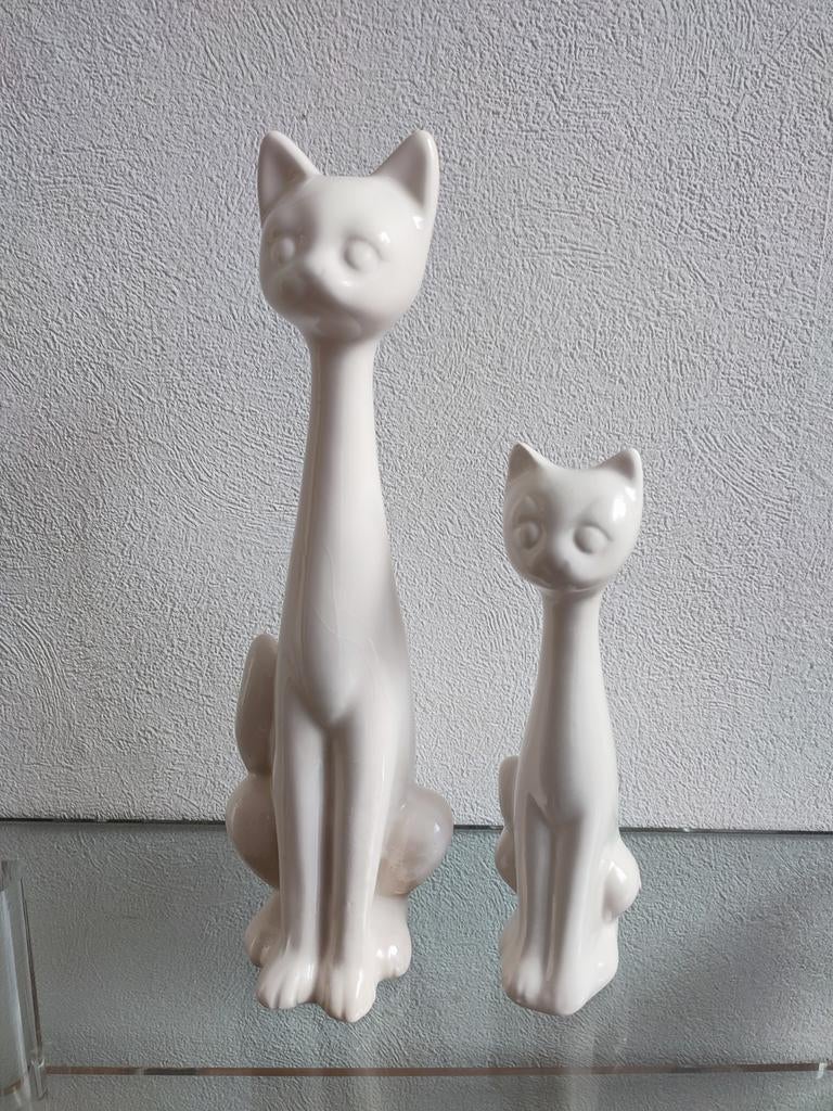 Vintage keramieken poezen kat poes beelden wit beeldjes, Ophalen of Verzenden, Gebruikt
