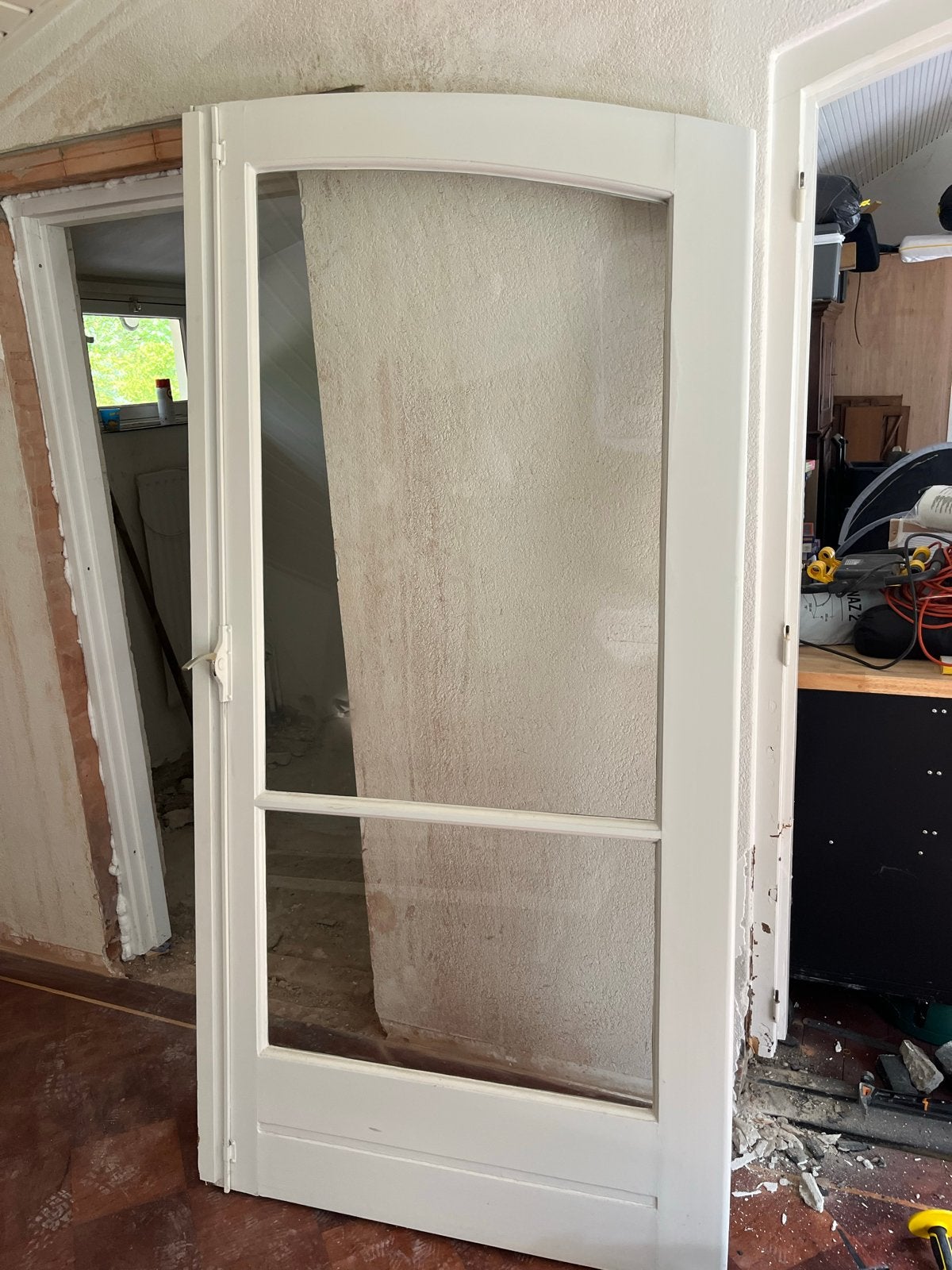 Witte binnendeur met glas, boogvormige bovenzijde, Doe-het-zelf en Verbouw, Deuren en Horren, Ophalen, Gebruikt, 80 tot 100 cm