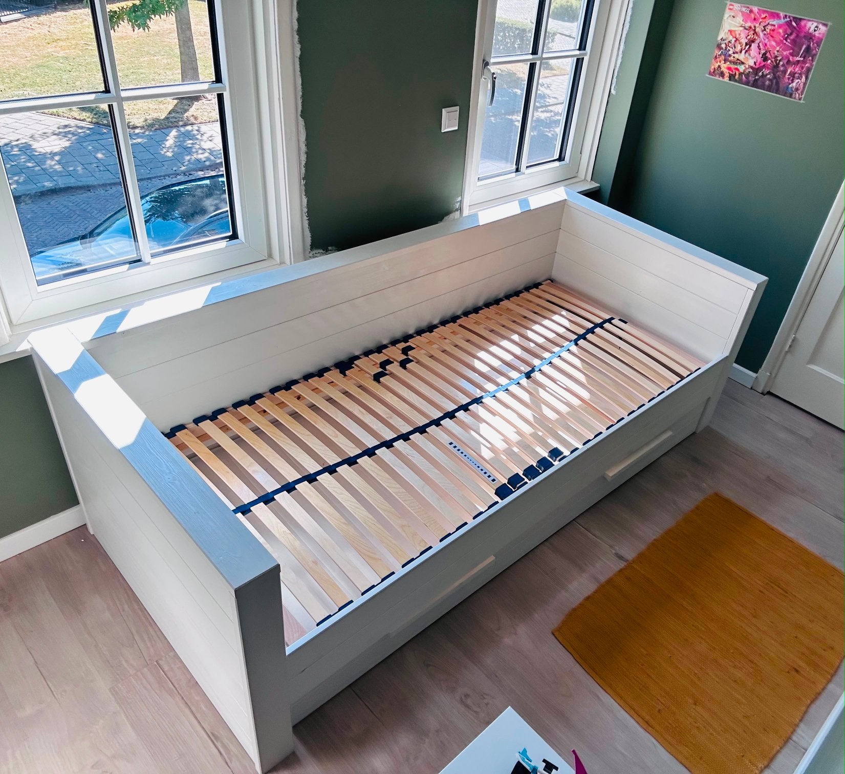 Bedbank, Ophalen, 90 cm, Eenpersoons, Wit