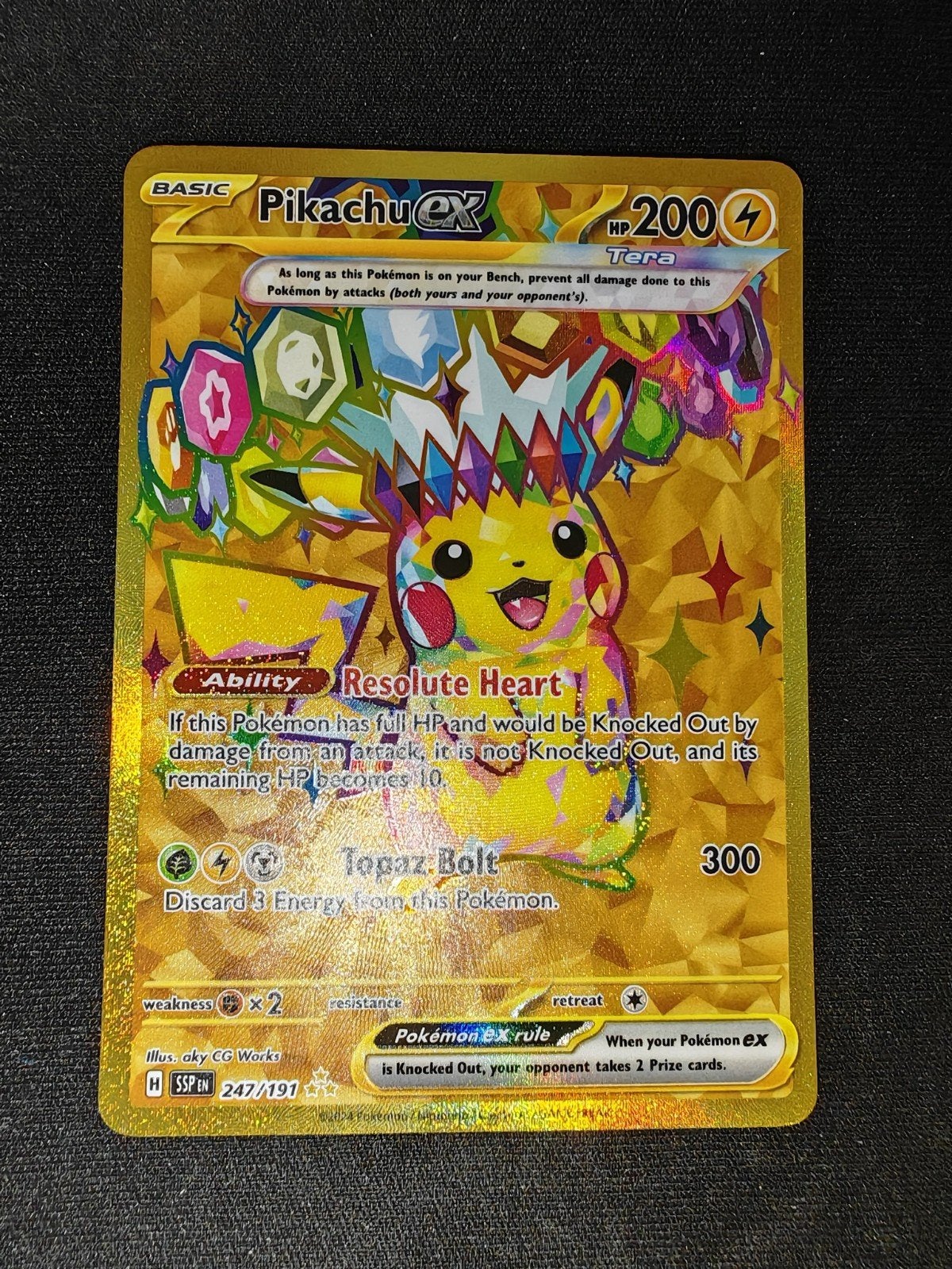 Pikachu EX ssp Gouden Kaart - Pokémon TCG, Ophalen, Zo goed als nieuw, Losse kaart, Foil