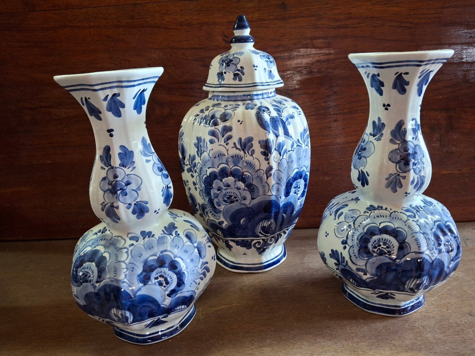 Delfts Blauw Vazen Set: Gemberpot en Tulpvazen, Ophalen