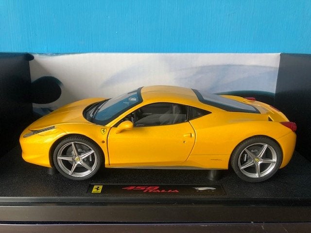 FERRARI 458 ITALIA GIALLO TRISTRATO 1:18 HOT WHEELS ELITE, Ophalen of Verzenden, Zo goed als nieuw, Auto, Hot Wheels