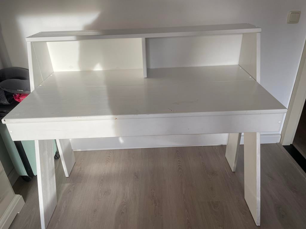 Wit bureau met klep lade, Ophalen, Gebruikt, Hout, Wit