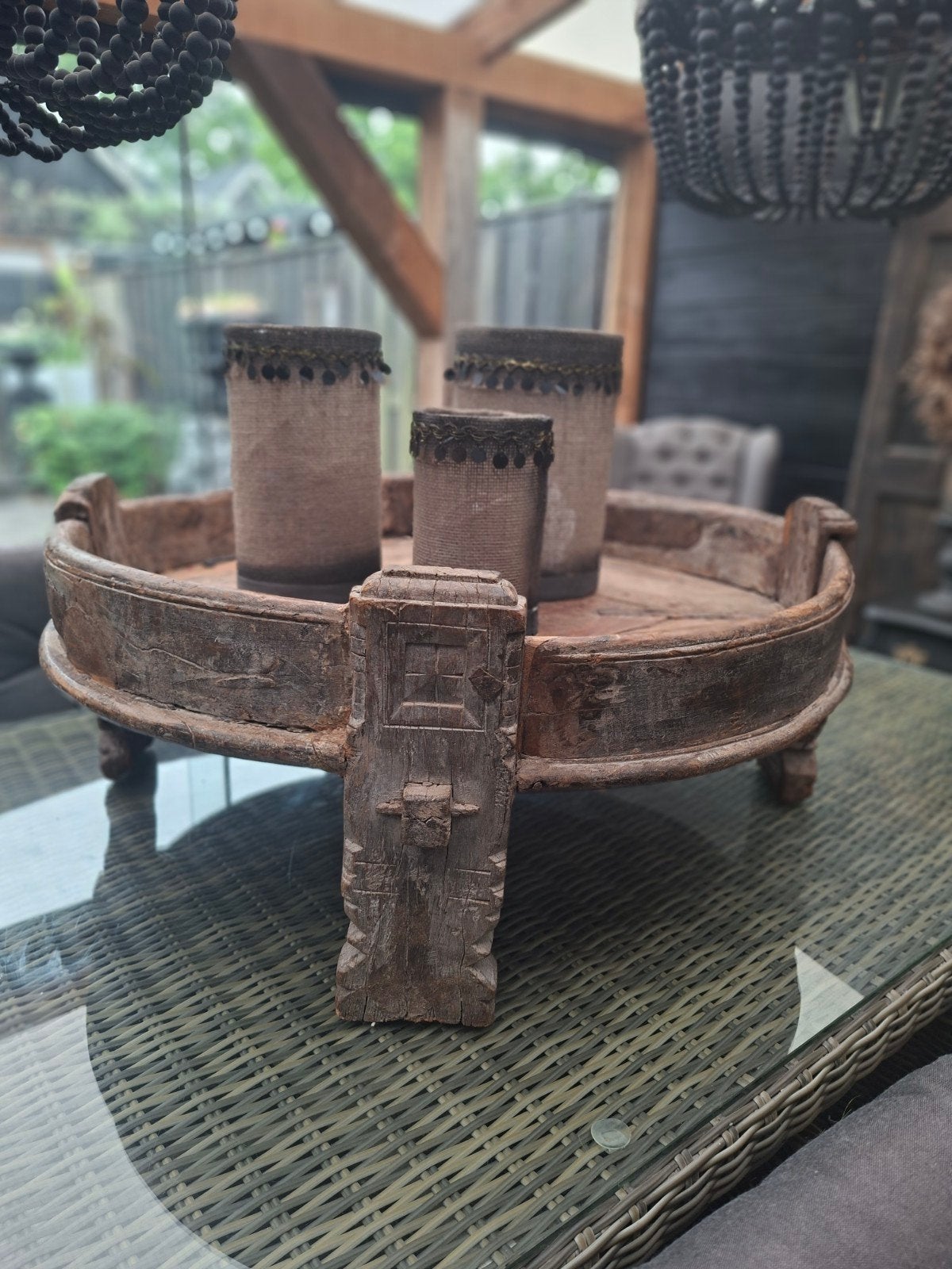 Prachige oud houten chakki tafel. Groot formaat., Antiek en Kunst, Ophalen