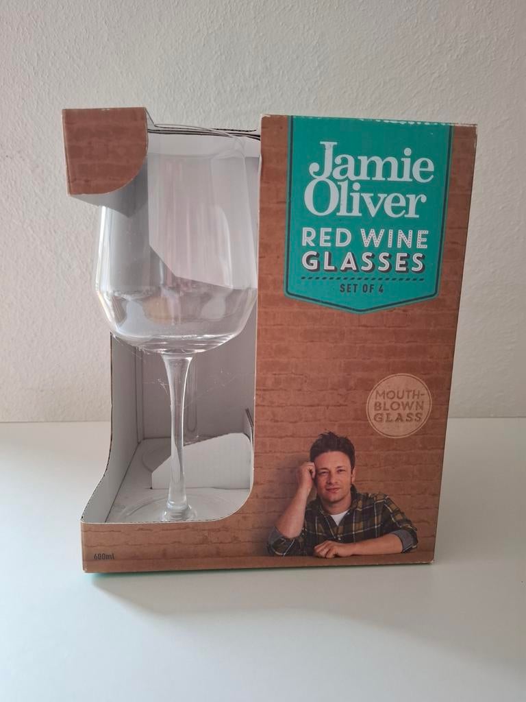 Jamie Oliver Rode Wijnglazen Set van 4 - Mondgeblazen, Huis en Inrichting, Ophalen