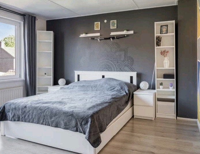 Complete slaapkamerset:bed,nachtkastjes, planken,boekenkas, Ophalen, Gebruikt, Tweepersoons