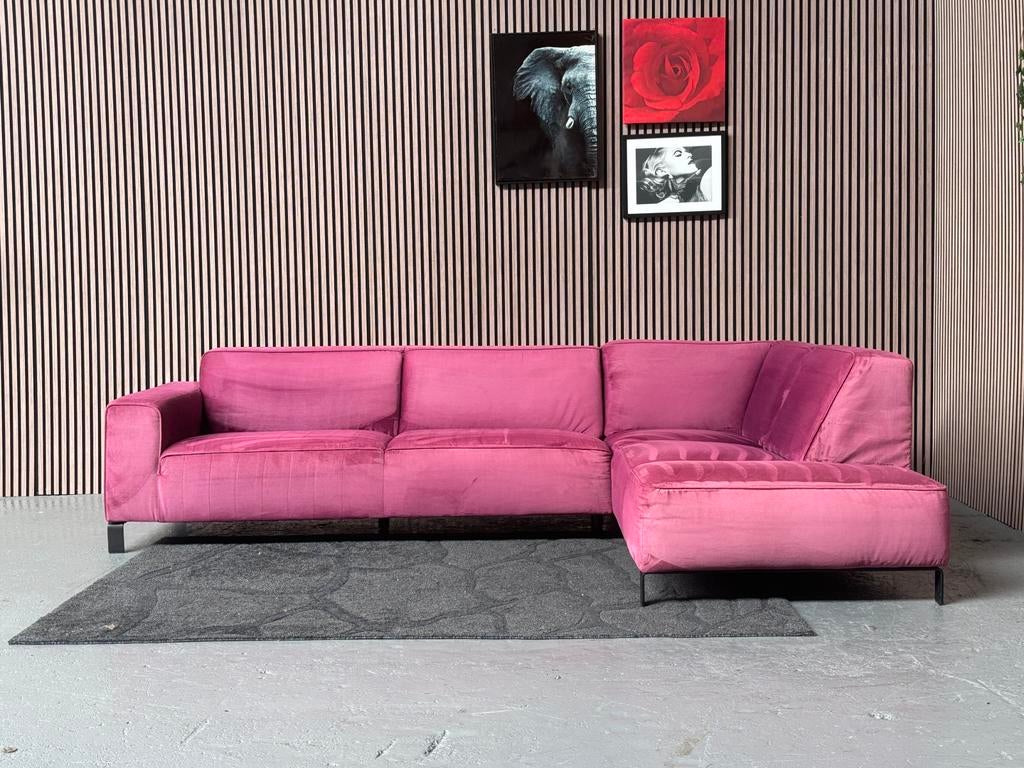 GRATIS LEVERING Velvet Hoekbank Roze 290x195 GEREINIGD