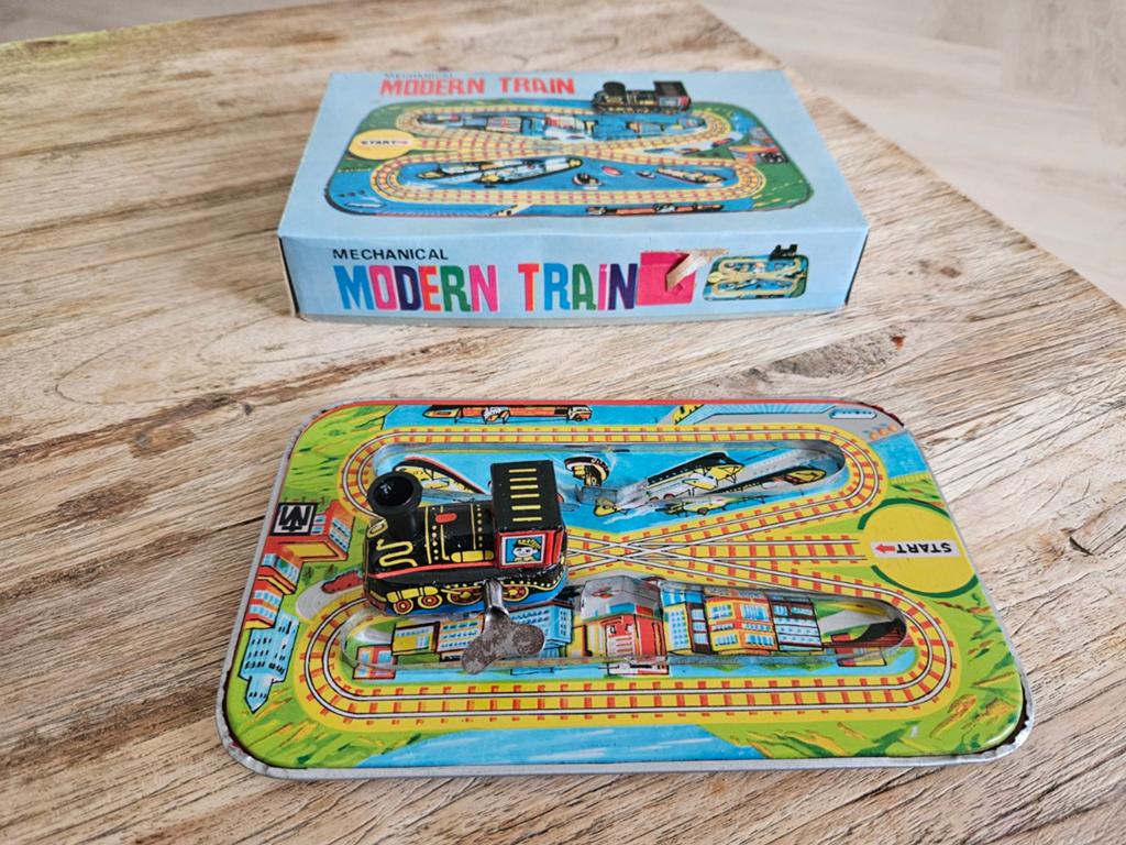 Vintage Mechanische Trein met Originele Doos, Hobby en Vrije tijd, Modeltreinen | H0, Ophalen of Verzenden, Gebruikt, Treinset