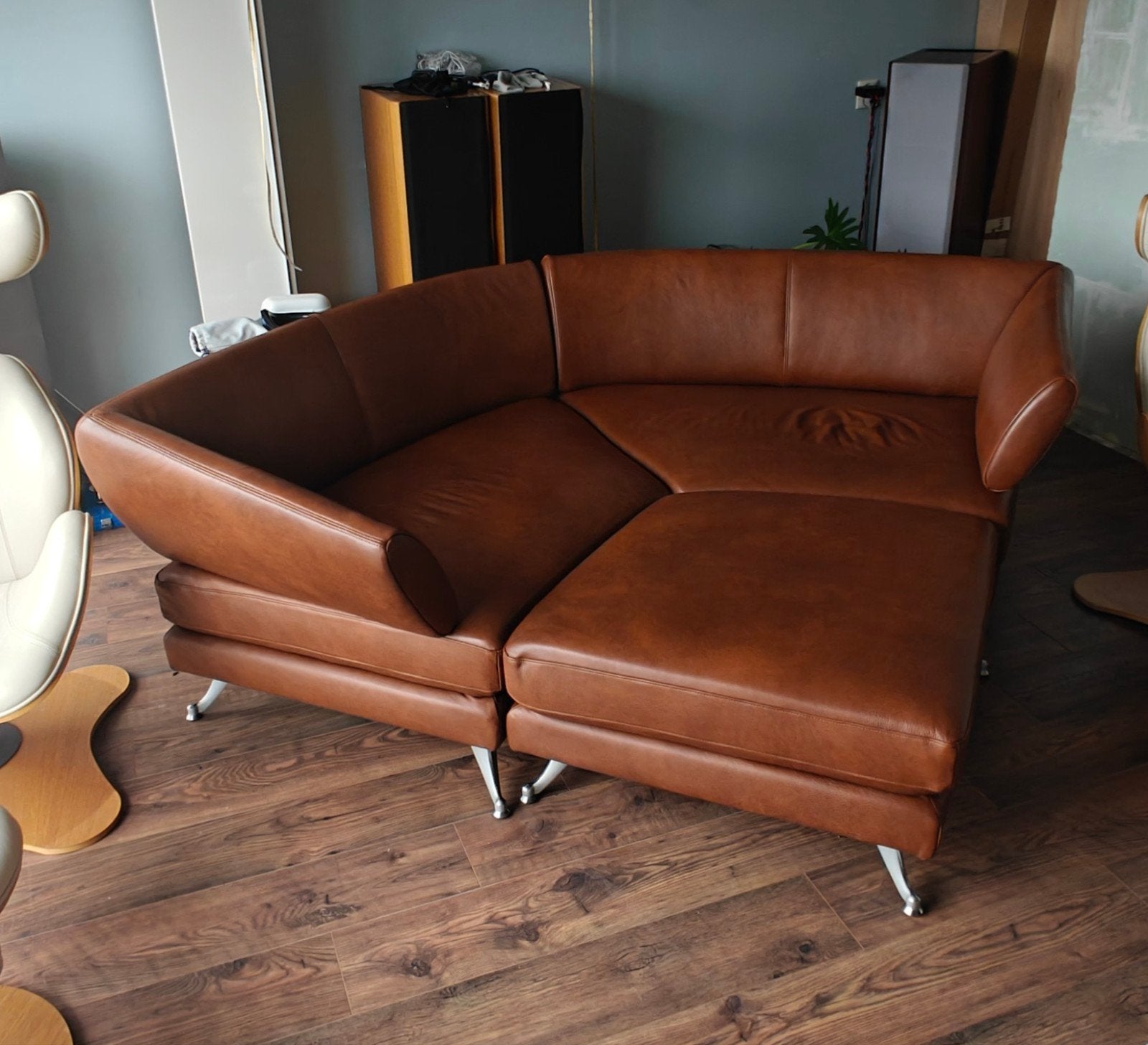 Rolf Benz 222 origineel bruin cognac leder, Ophalen, Driepersoons, 75 tot 100 cm, Zo goed als nieuw