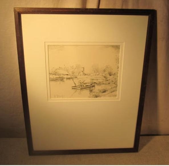 Mooi Geschilderd Aquarel 'Boot op de Vijver' - Geuens, Gesigneerd, Ophalen of Verzenden, Landschap, Aquarel