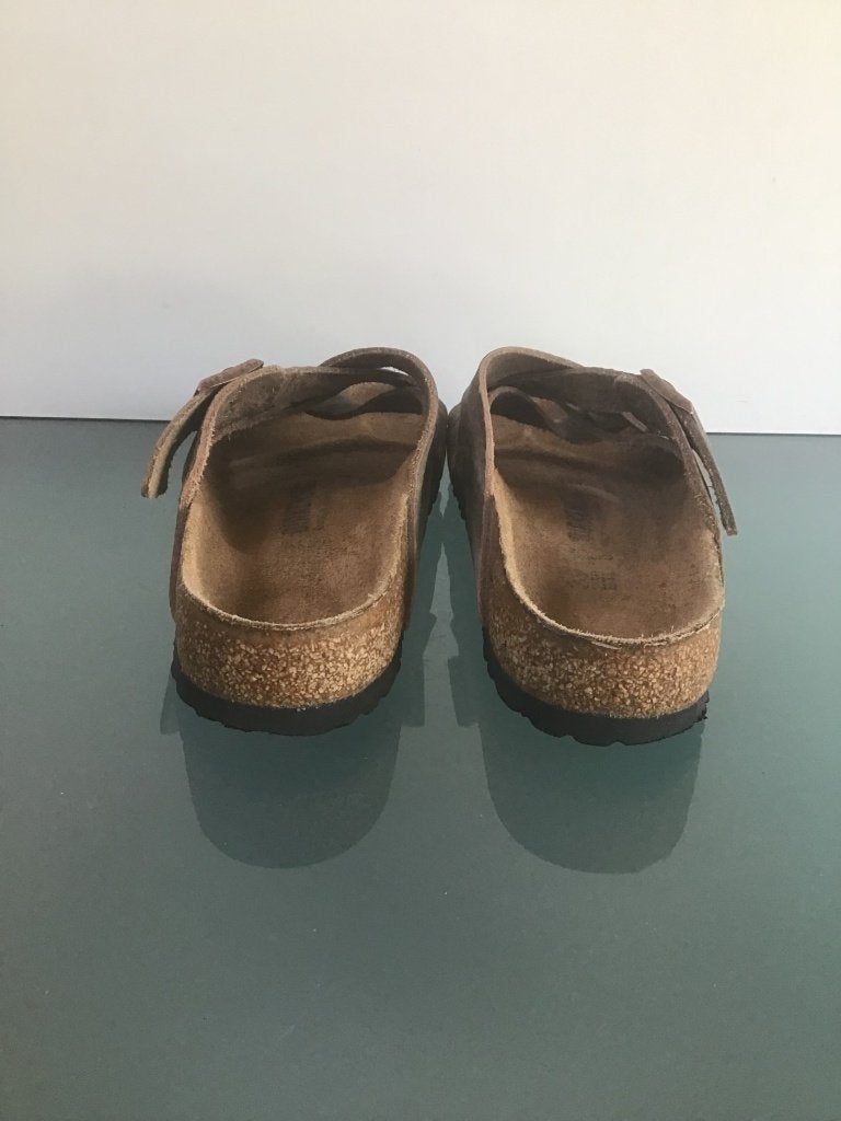 Birkenstock 39 bruine slippers | leer | Gratis verzenden, Slippers, Bruin, Verzenden, Zo goed als nieuw