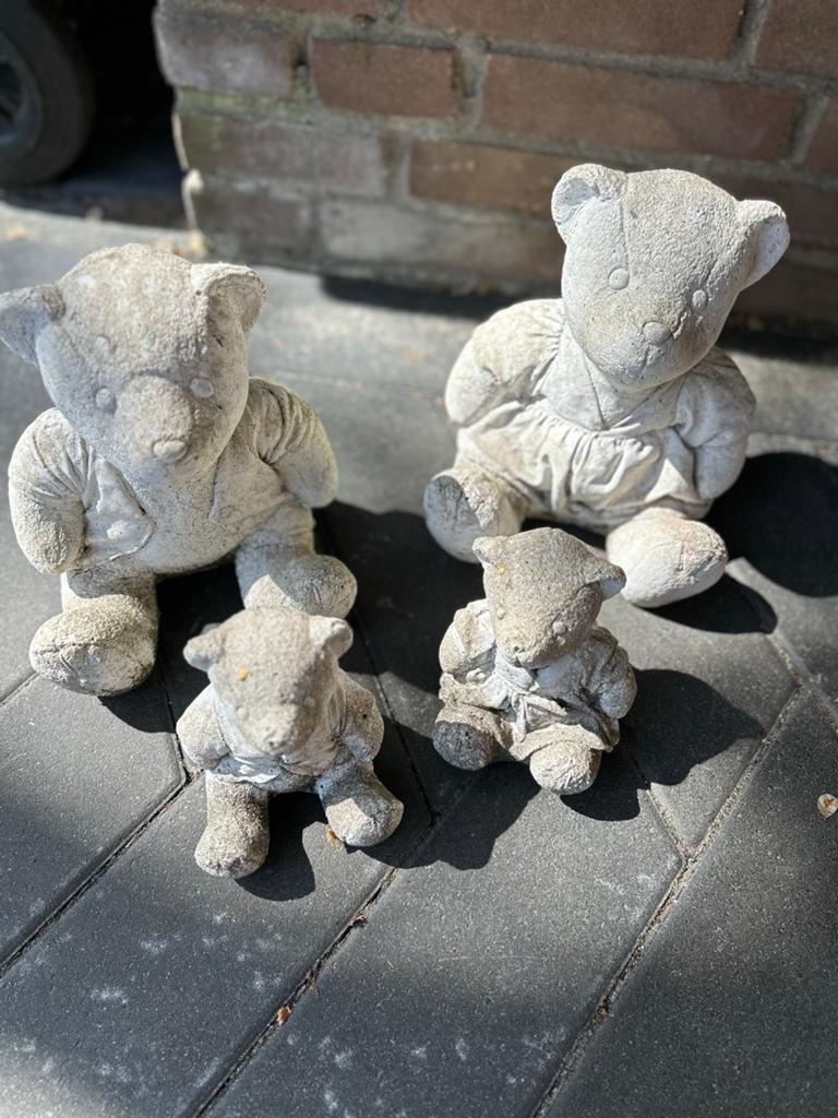 Set van 4 betonnen teddybeer beelden voor de tuin, Tuin en Terras, Ophalen, Gebruikt, Beton, Dierenbeeld