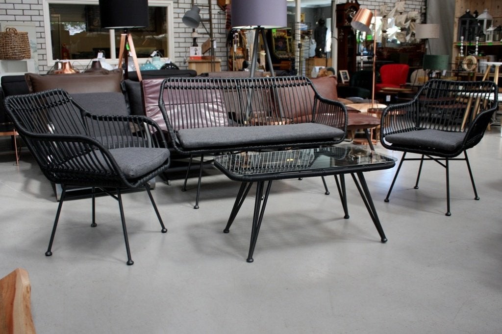 Leuk loungeset tuinset terras zwart rotan tuinbank fauteuil, Ophalen, Nieuw