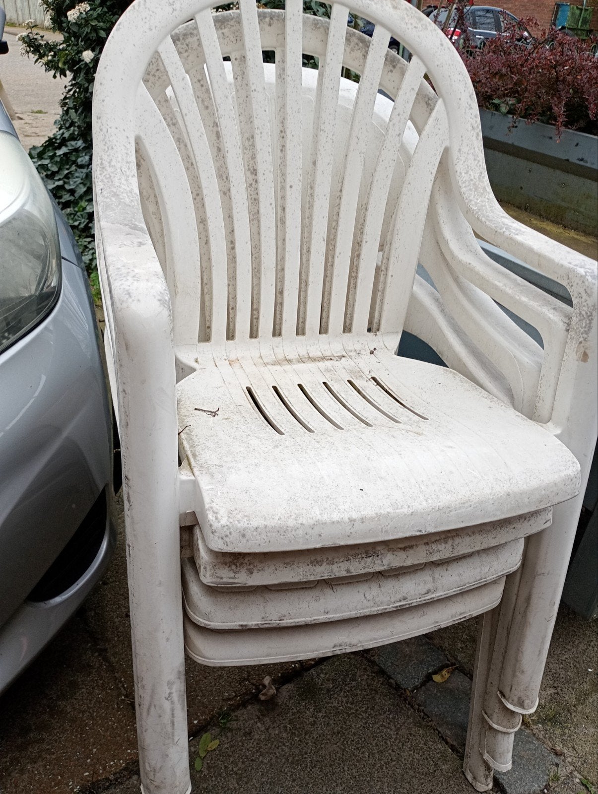 tuinstoelen kunststof wit 4x, Ophalen, Gebruikt, Wit, Kunststof