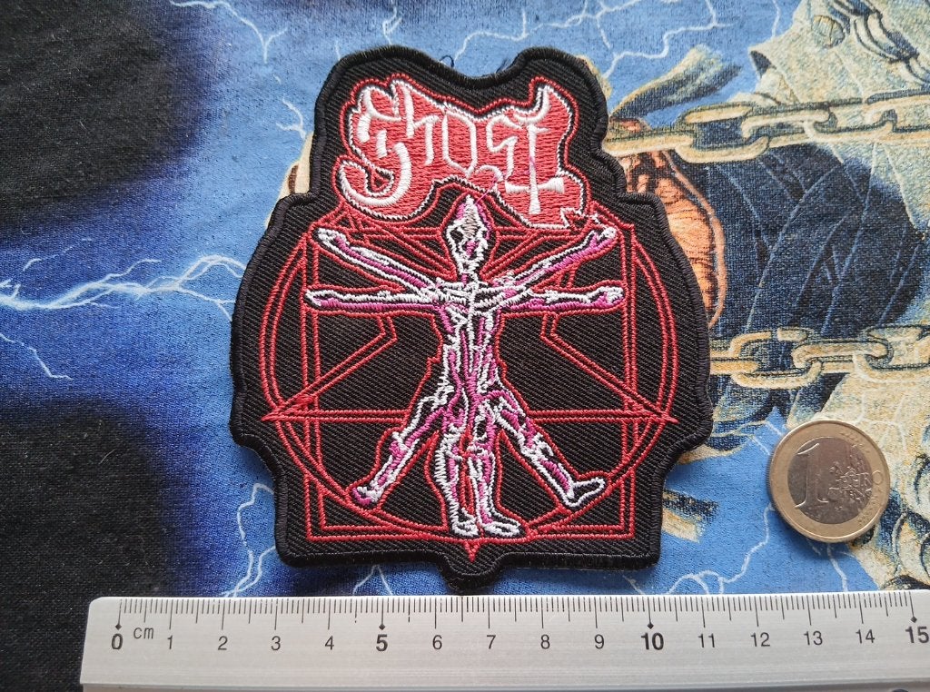 Ghost zeer mooie Vitruvian 9 x 10.5 cm patch g69 metal, Ophalen of Verzenden, Nieuw, Kleding