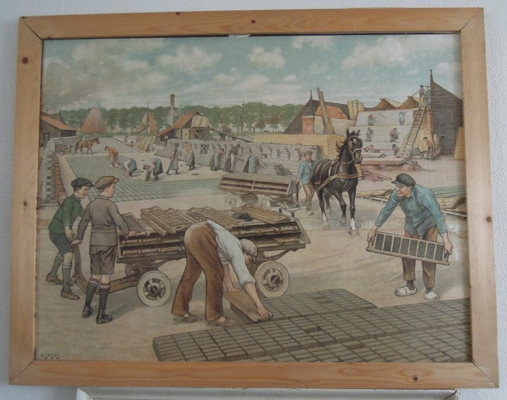 oude ingelijste  JETSES schoolplaat 69x87 cm, Ophalen, Overige thema's