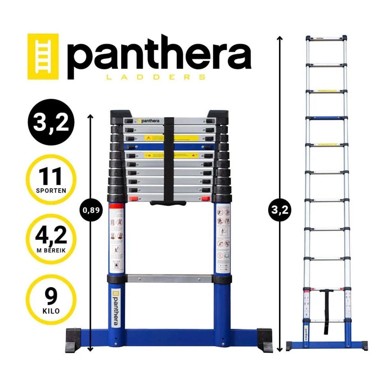 Nieuwe! Panthera Telescoopladder 3,2 meter,  blauw,, Ophalen, Nieuw, Ladder, Opvouwbaar of Inschuifbaar