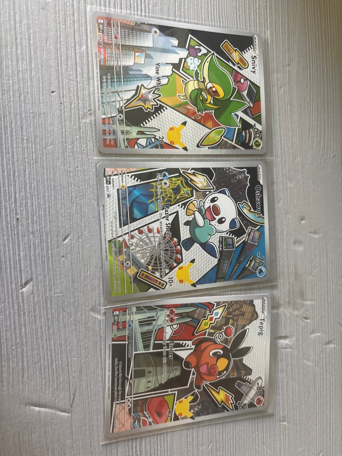 Pokémon Celebrations Full Art Starters Snivy Oshawott Tepig, Hobby en Vrije tijd, Verzamelkaartspellen | Pokémon, Ophalen of Verzenden