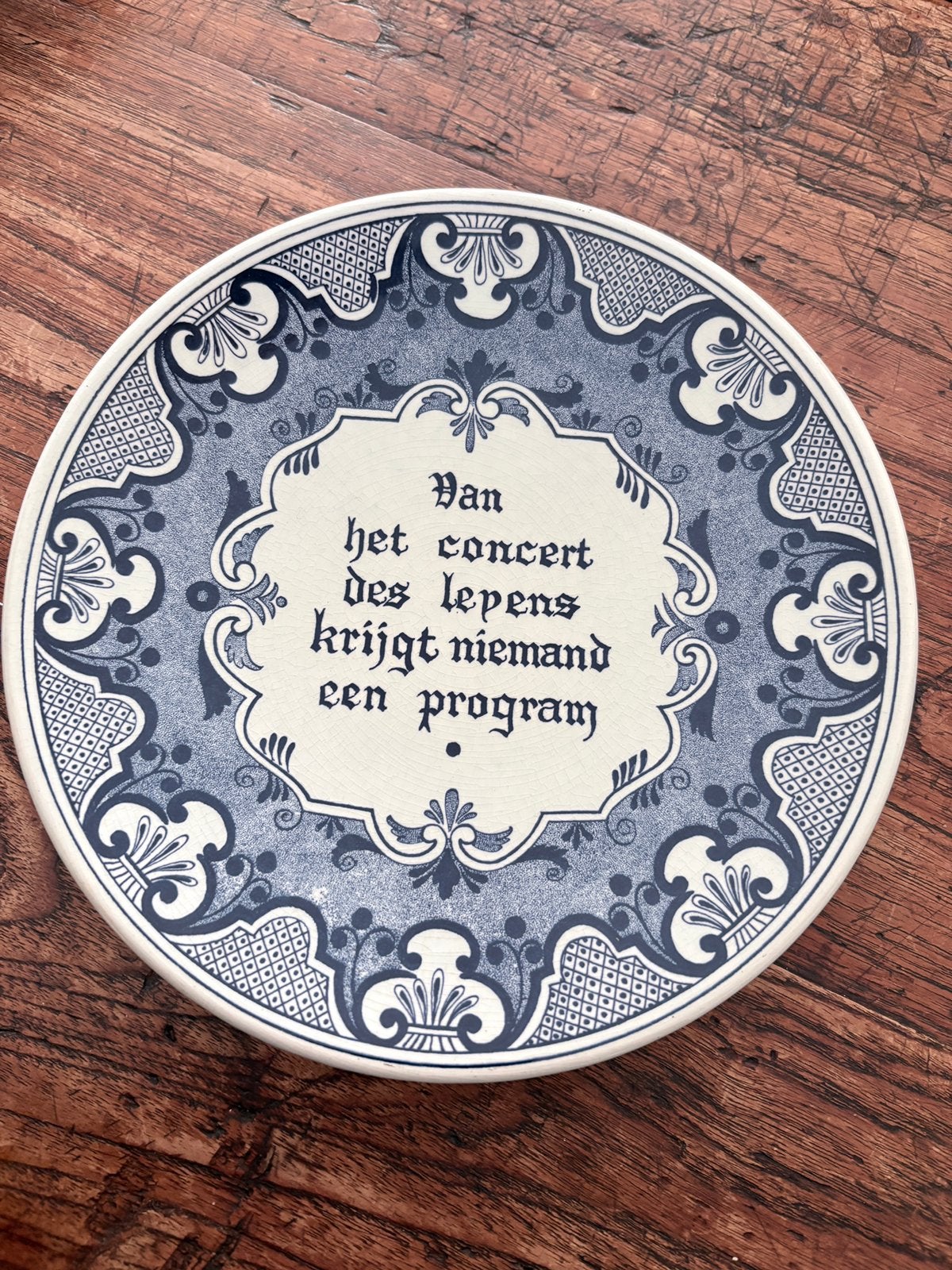 Delfts Blauw bord, van het concert des levens…, Antiek en Kunst, Ophalen