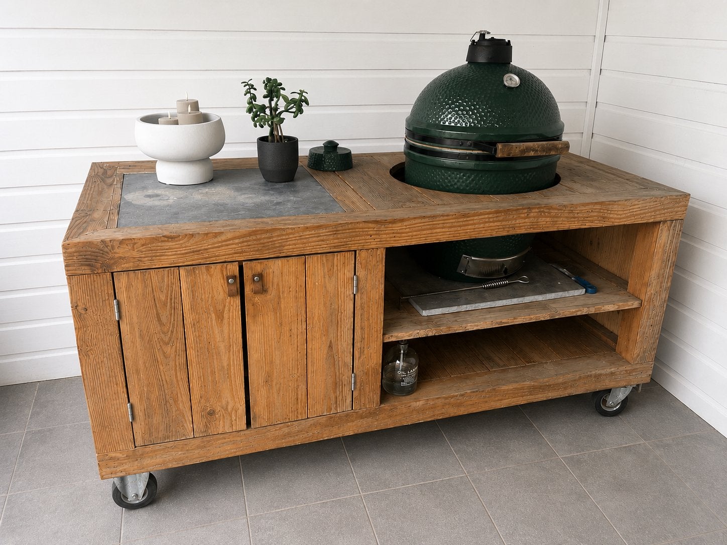 Buitenkeuken met en zonder Green Egg large te koop, Tuin en Terras, Buitenkeukens, Ophalen of Verzenden, Gebruikt, Houtskool