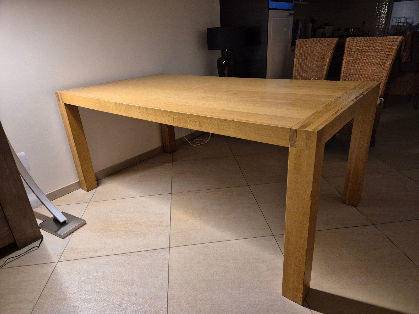 Eiken eettafel 180 cm rechthoek met blokpoot, Huis en Inrichting, Tafels | Eettafels, Ophalen, Gebruikt, Eikenhout, 50 tot 100 cm